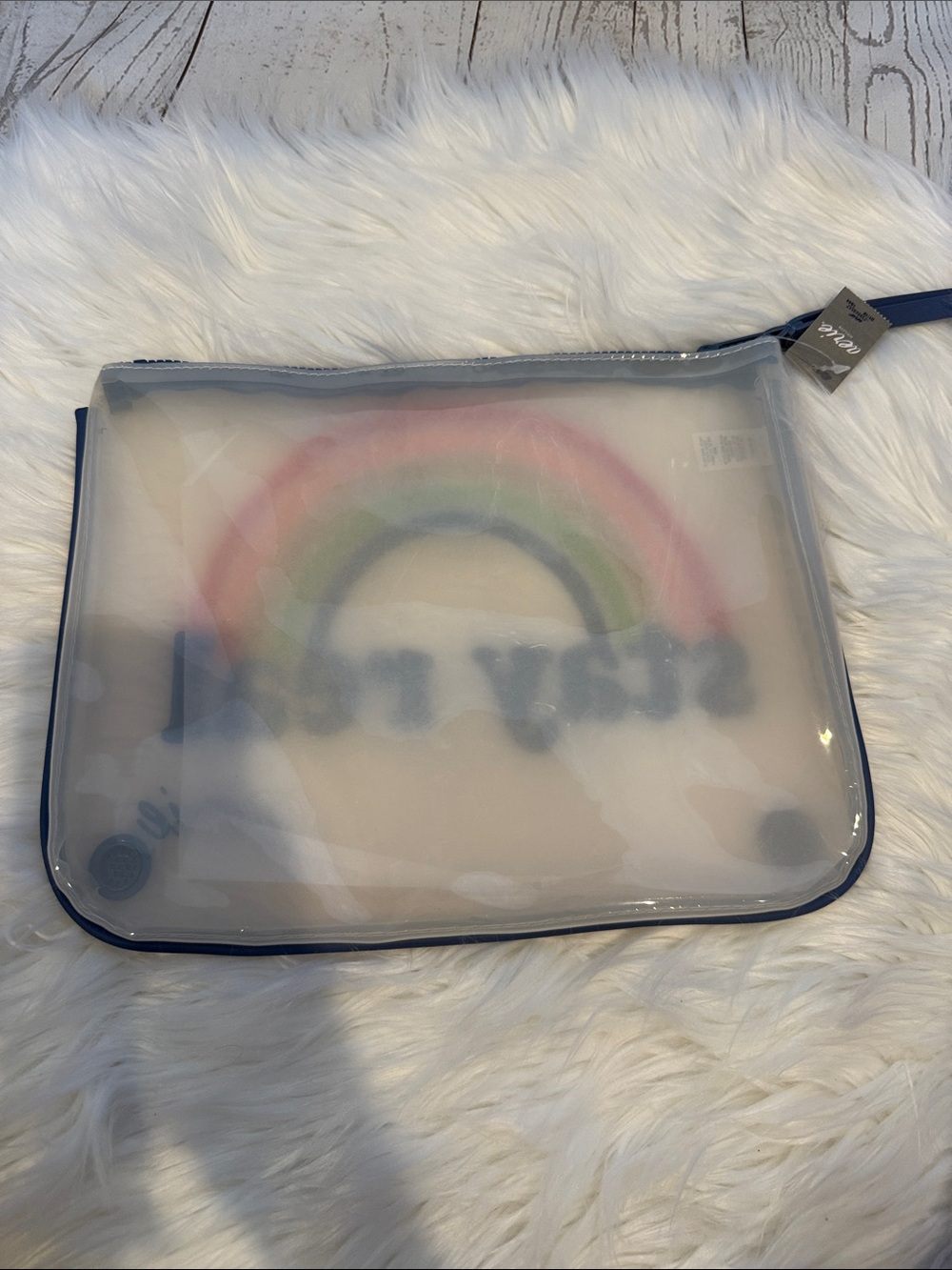 aerie Clear Plastic Swimsuit Pouch with Navy Trim - Picture 8 of 10